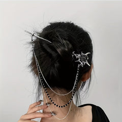 Metal Flower Hairpin With Chain Tassel Rose Hair Pin Back Head Hair Stick