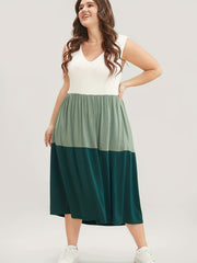 Colorblock V Neck Maxi Tank Dress