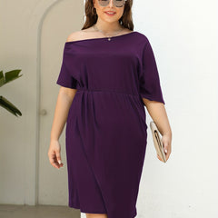  Solid One Shoulder Stretch Dress