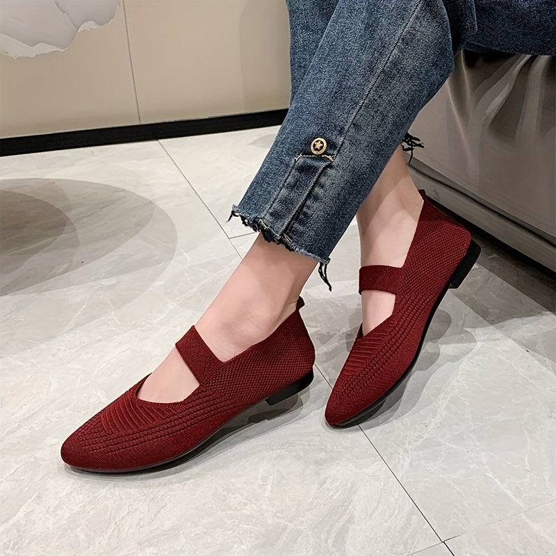 Women's Knitted Slip On Mary Jane Soft Sole Walking Flats