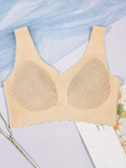 Plus Size Women's Feather Lace Trim Wireless Lift Bralette