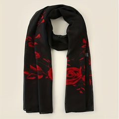 Rose Flower Print Chiffon Shawl Scarf for Beach Vacation