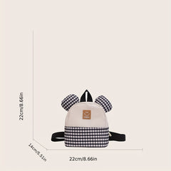 Plaid Ears Backpack for Kids, Small Schoolbag
