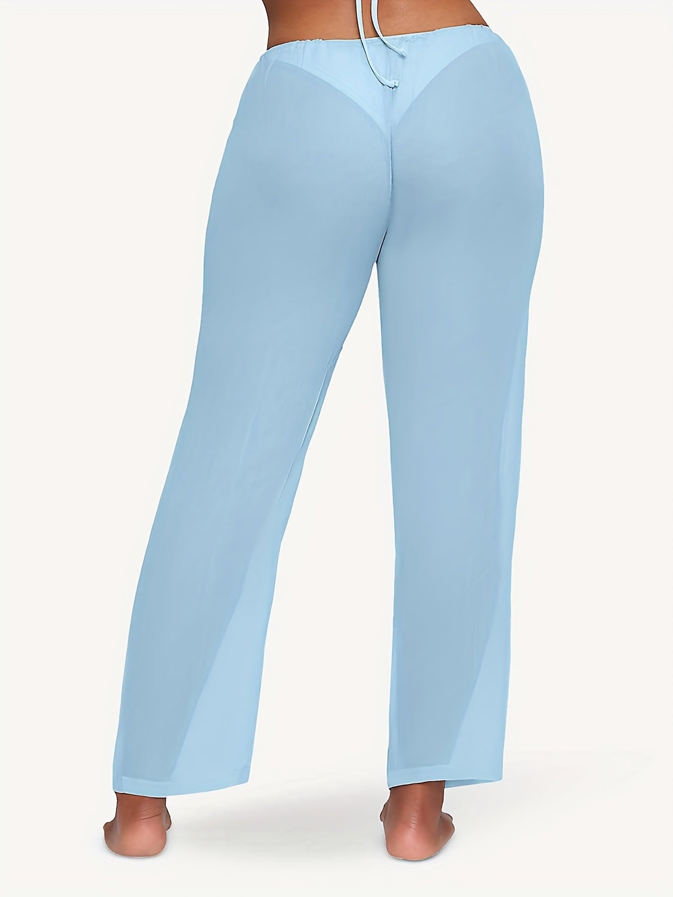  Sexy Pants Women's Plus Solid Drawstring High Rise Semi Sheer Loose