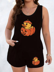  Halloween Loungewear Set Ghost Pumpkin Skull Print Tank