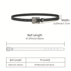 Vintage Flower Engraved Buckle Belts Boho Solid PU Leather Belt