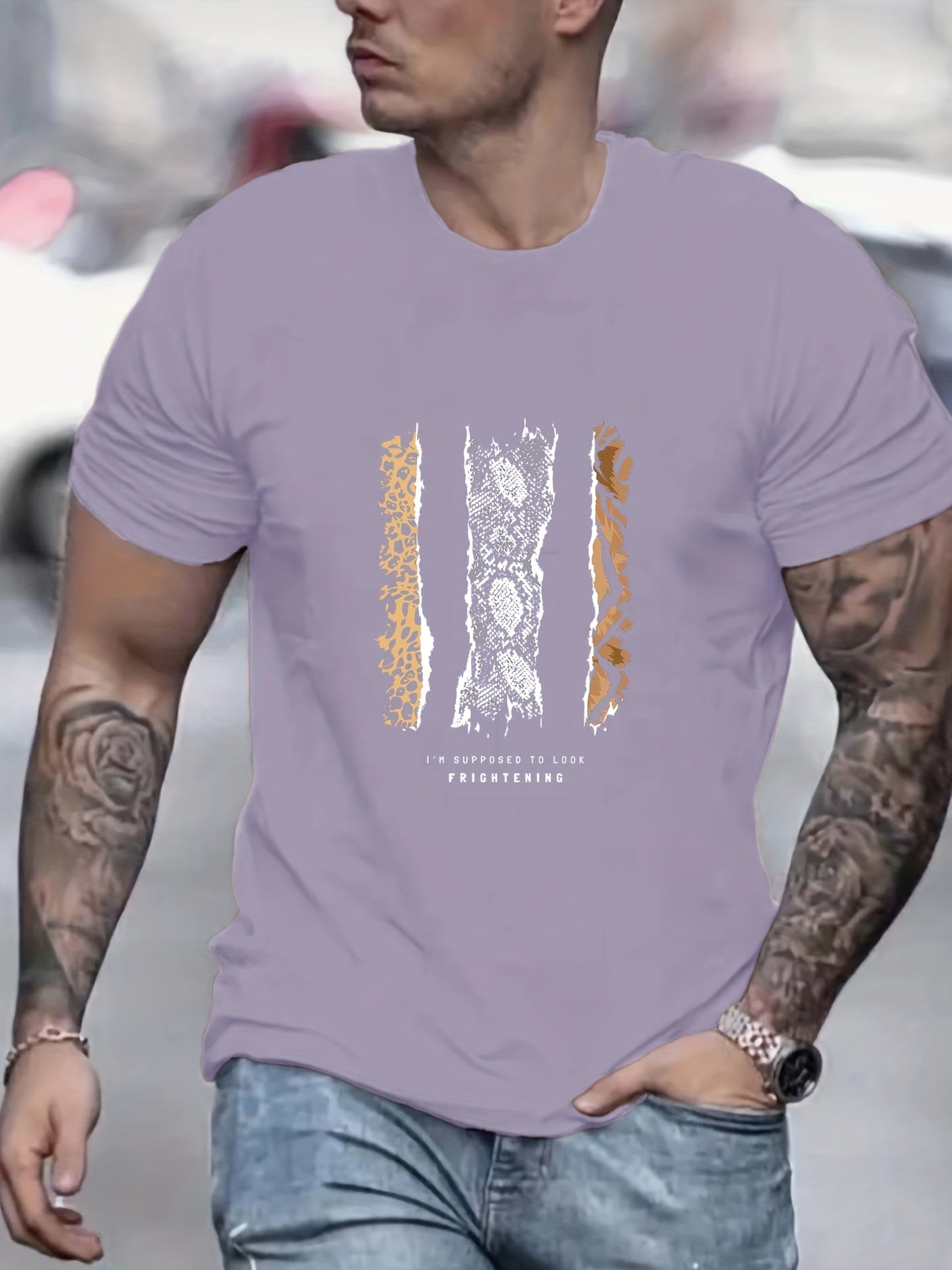 Beast Skin Print Men's Graphic Crew Neck T shirt Casual Comfy Tees