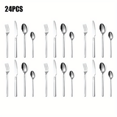 24pcs Silverware Set Mirror Polished Cutlery Utensil Set Home Kitchen
