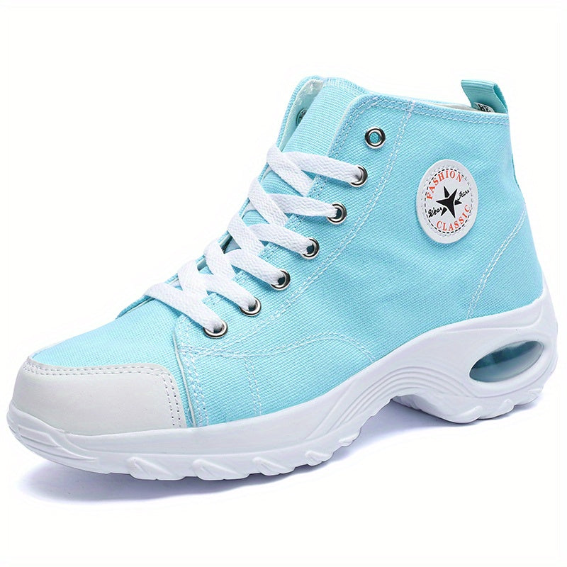 Women's Leisure Air Cushion Sneakers Thick Bottom Mid Top Canvas Shoes