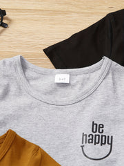 3pcs Boys Casual Letter Graphic Print Short Sleeve T shirt&Shorts Set