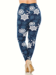  Snowflake Print High-Rise Leggings