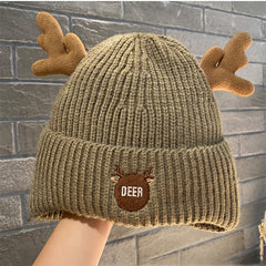 Antlers Fleece Warm Knit Hat Cold Proof Poop Beanie Hat