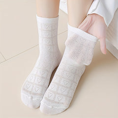 4 Pairs Heart Striped Socks Comfy & Breathable Women's Stockings