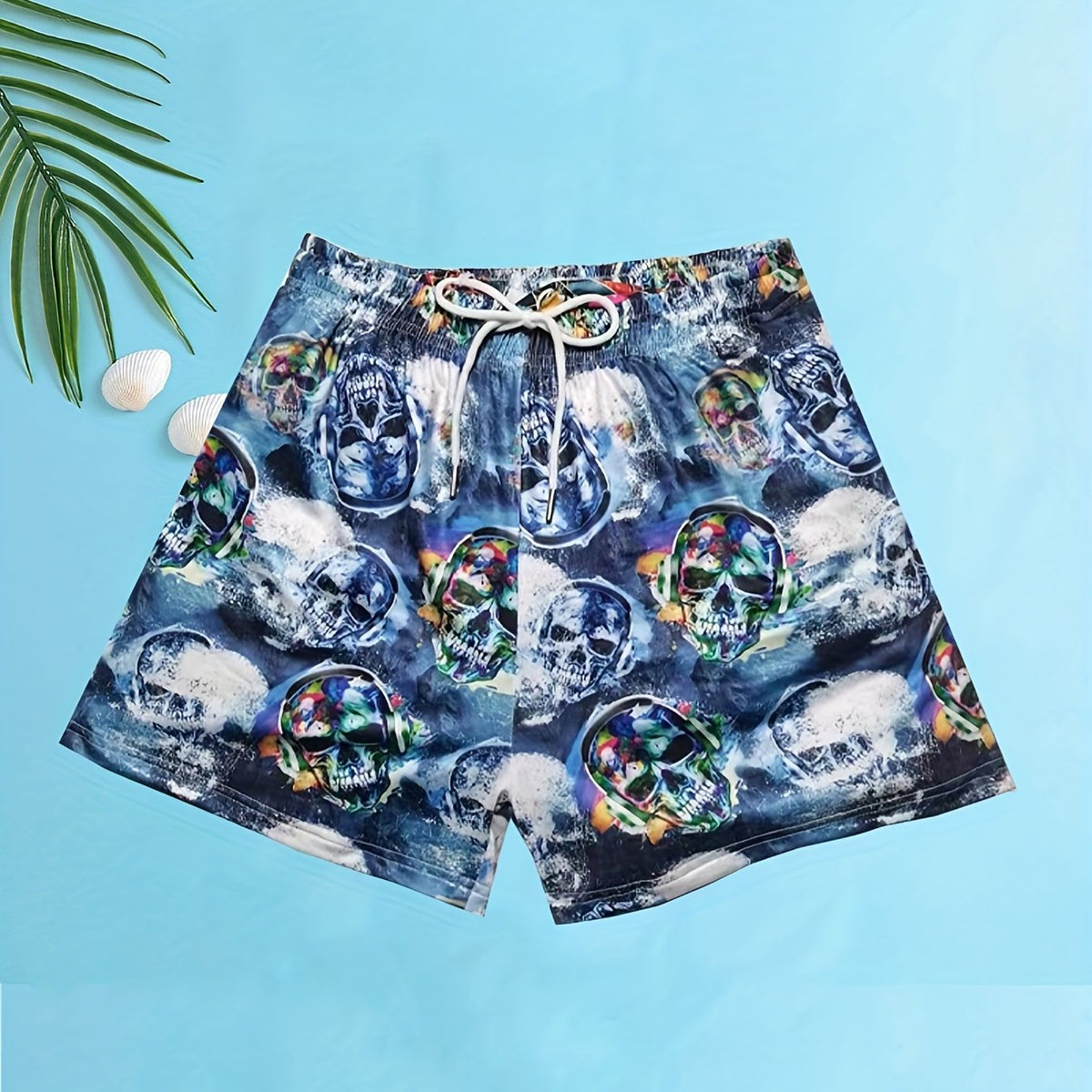 Skulls Print Men's Swim Trunks Quick Dry Swimwear Shorts