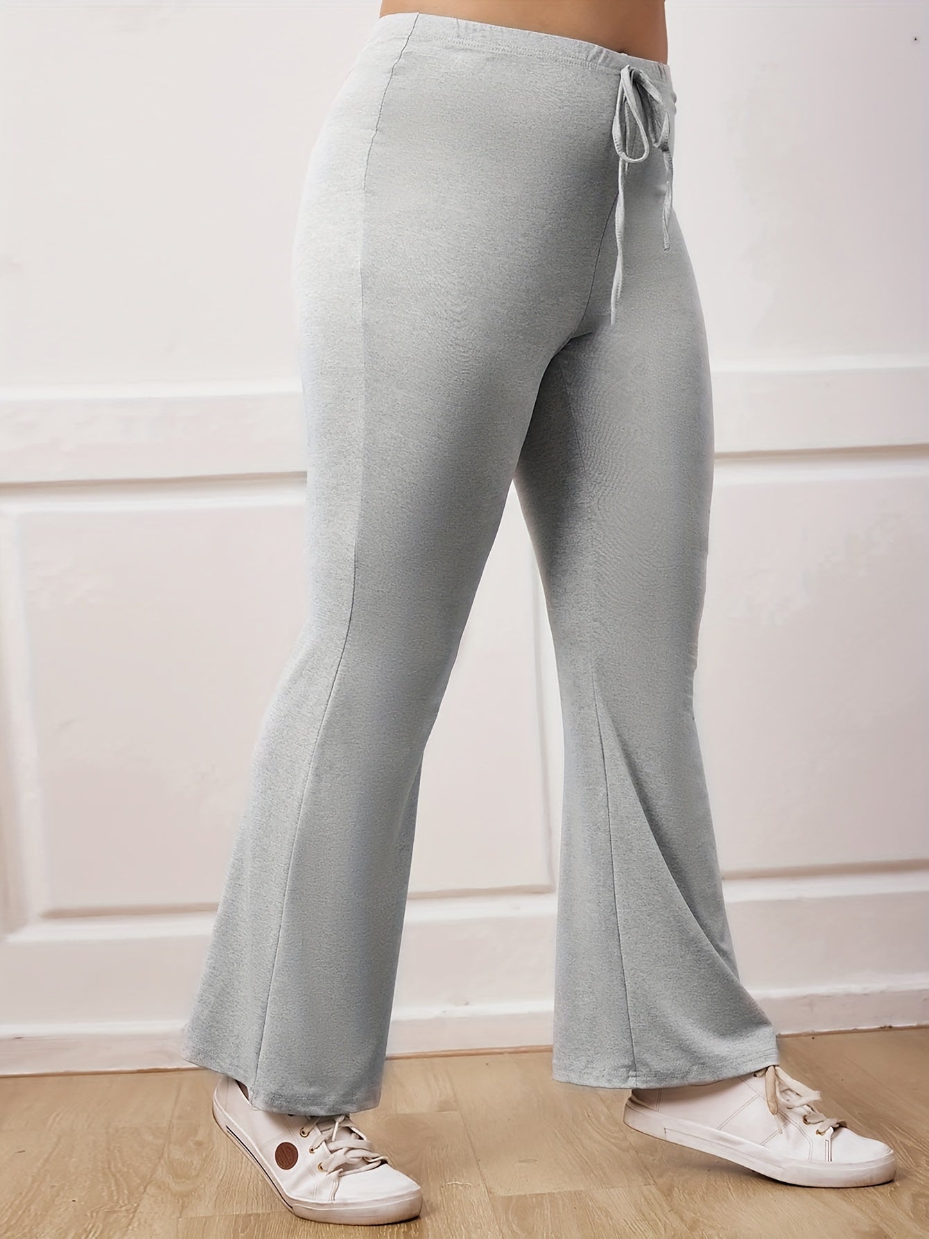  Casual Pants Women's Plus Plain Drawstring Flare Leg Pants