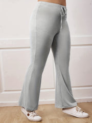 Casual Pants Women's Plus Plain Drawstring Flare Leg Pants