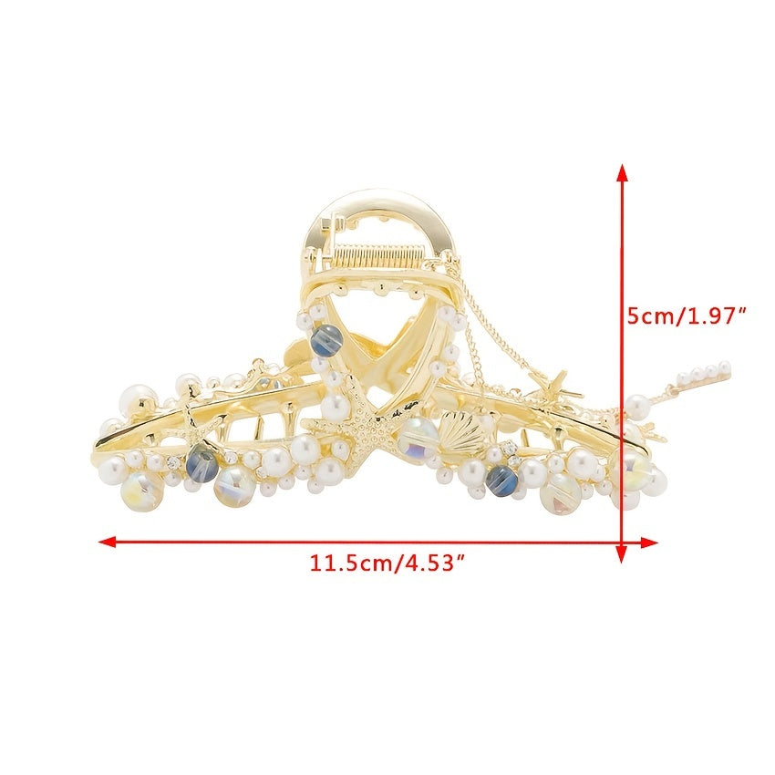 Pearl Shell Starfish Tassel Hair Grab Clip for Thick Hair