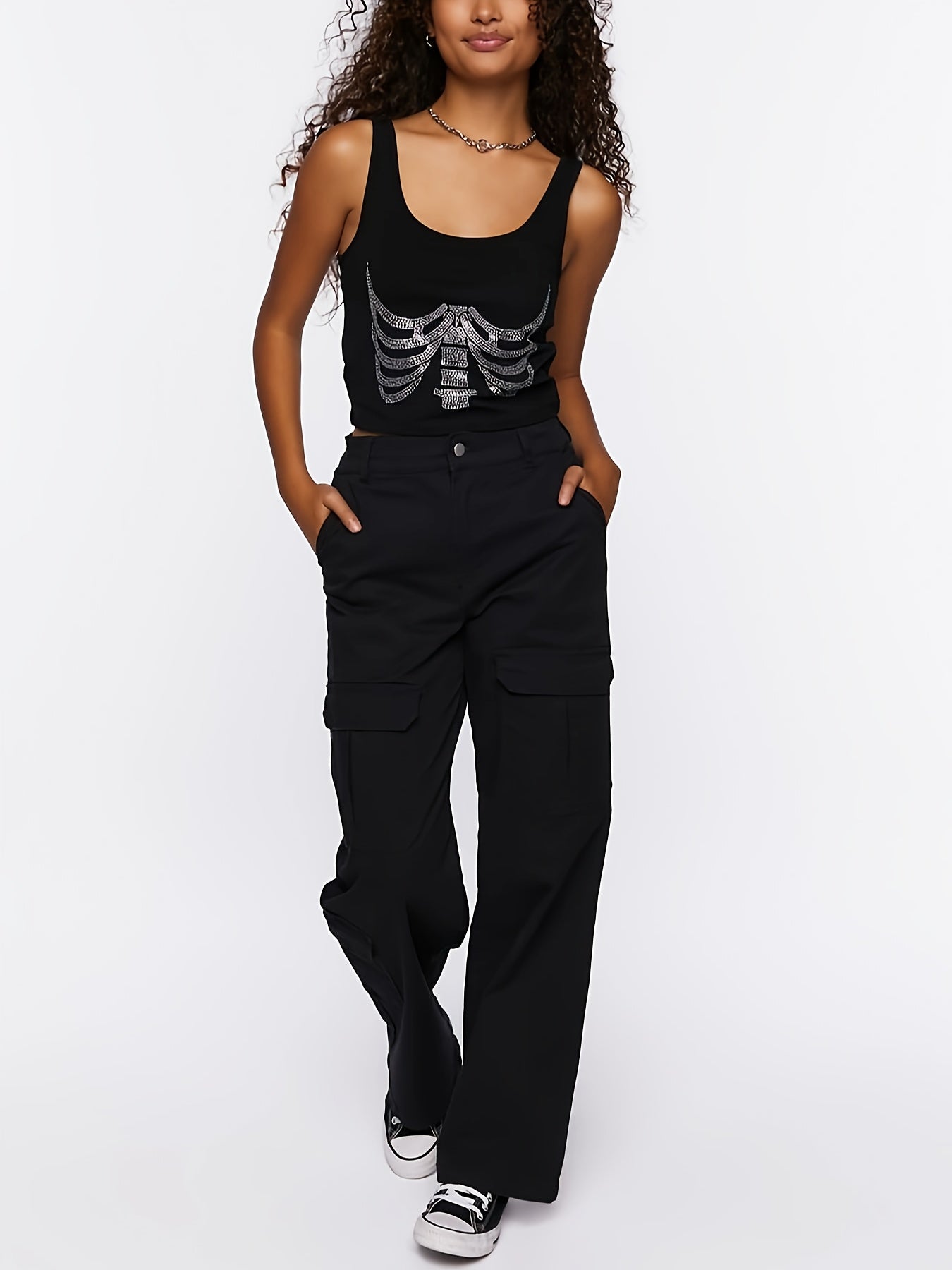  Rhinestone Skull Print Tank Top