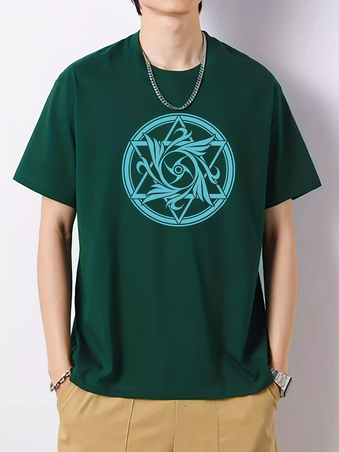 Ethnic Pattern Print Men's Active T-shirt Crew Neck Casual Summer Tee