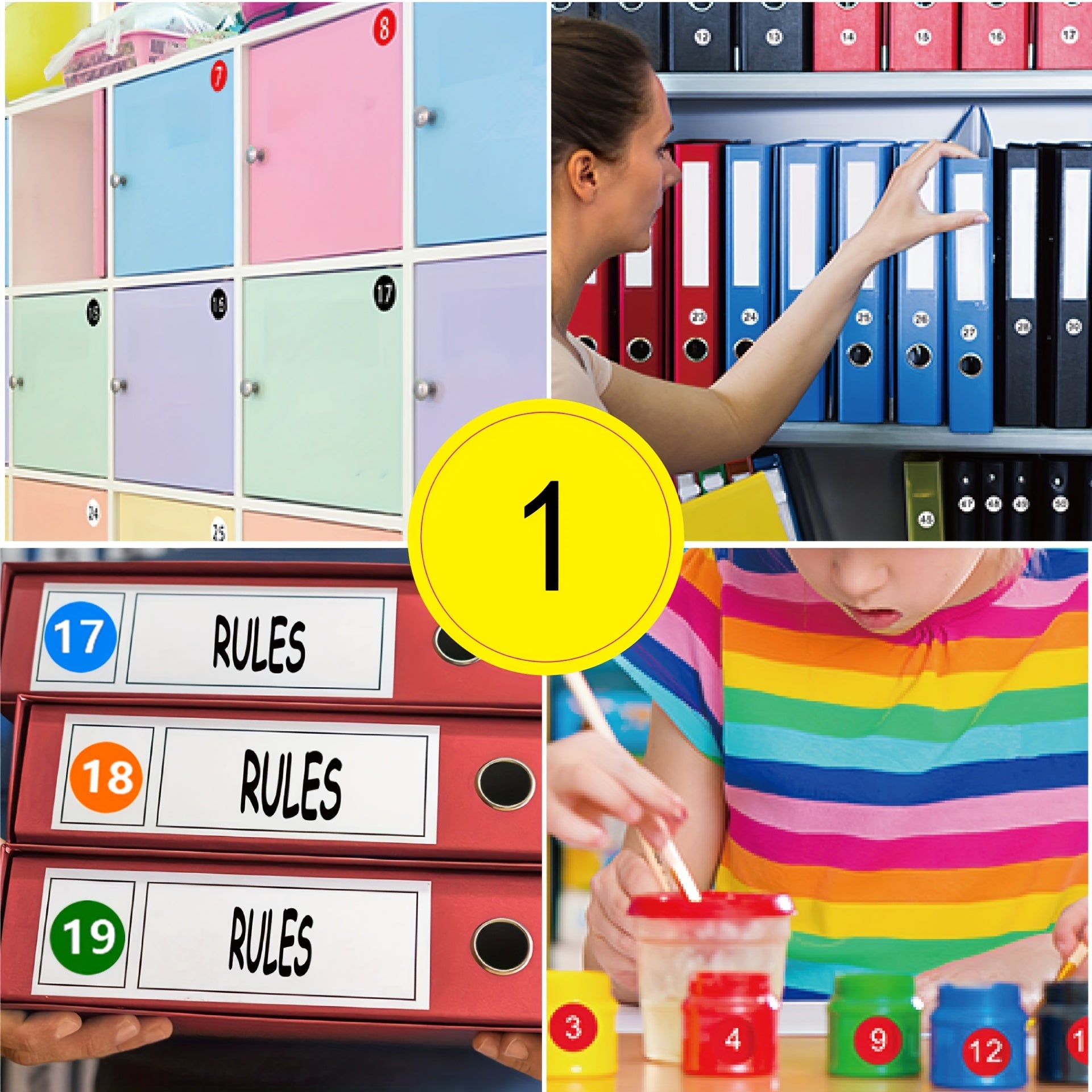 Waterproof Numbered Labels/Stickers 1-50, 6 Colors, Strong Adhesion