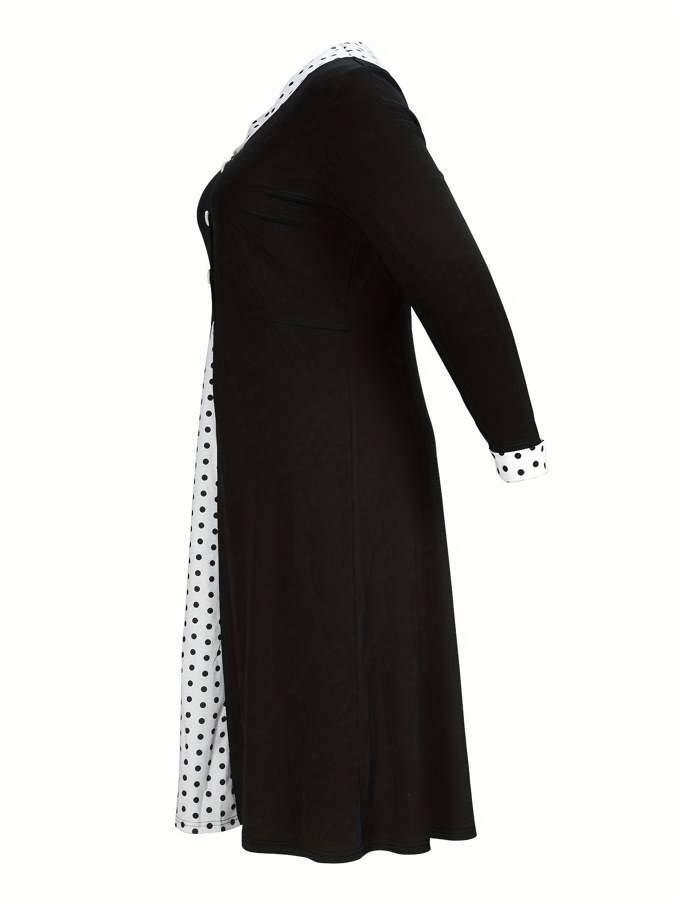  Retro Dress Colorblock Dot Print V Neck A line Midi Dress