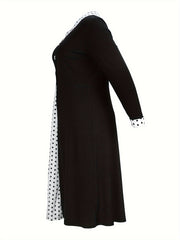  Retro Dress Colorblock Dot Print V Neck A line Midi Dress