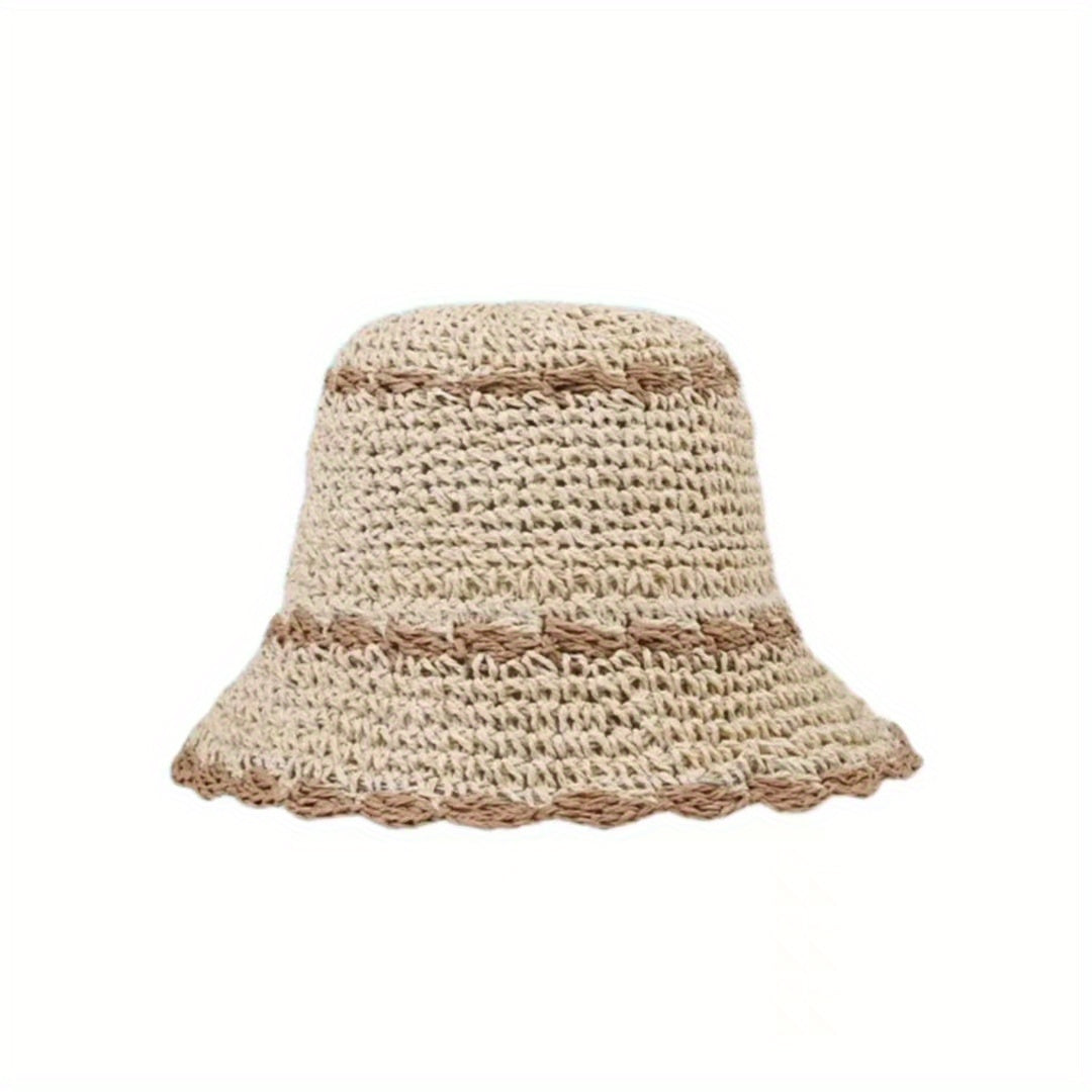 Crochet Bucket Hat Ruffles Brim Straw Sun Hat Beach Hats