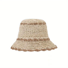 Crochet Bucket Hat Ruffles Brim Straw Sun Hat Beach Hats
