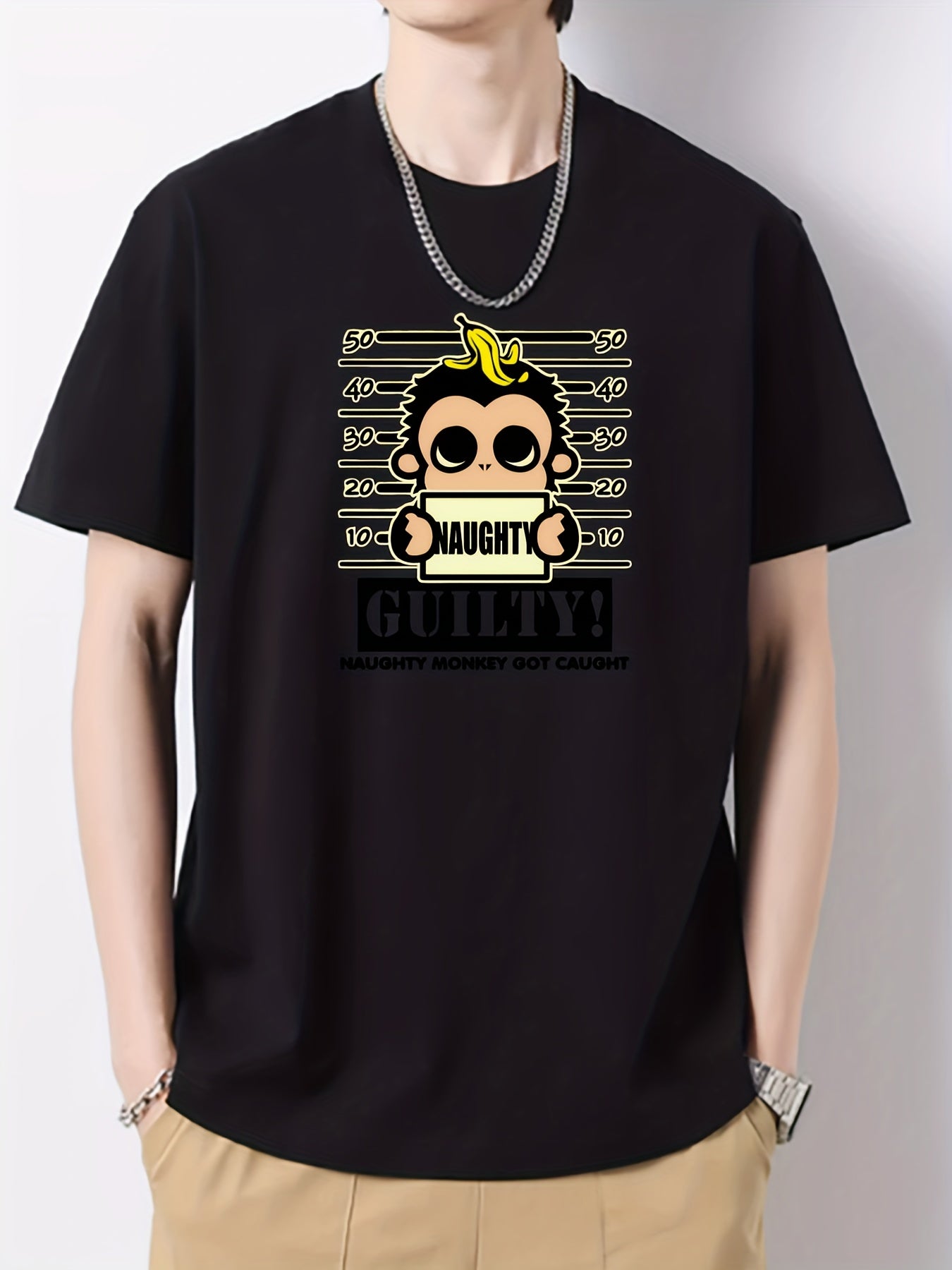 Naughty Monkey Print Men's Cotton Graphic Crew Neck T-shirt
