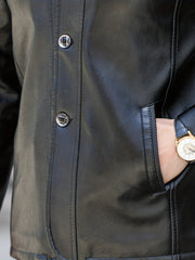 Men's Fleece PU Leather Jacket Button Up Fur Collar Warm Winter Coat