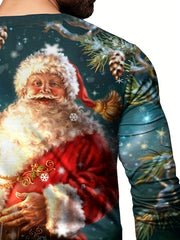 Christmas Santa Claus Print Men's Long Sleeve Tee For Autumn