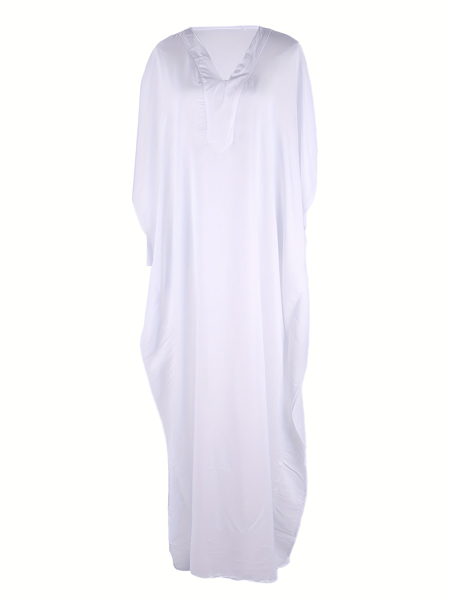 Solid Bat Sleeve V Neck Maxi Cover Up Dress