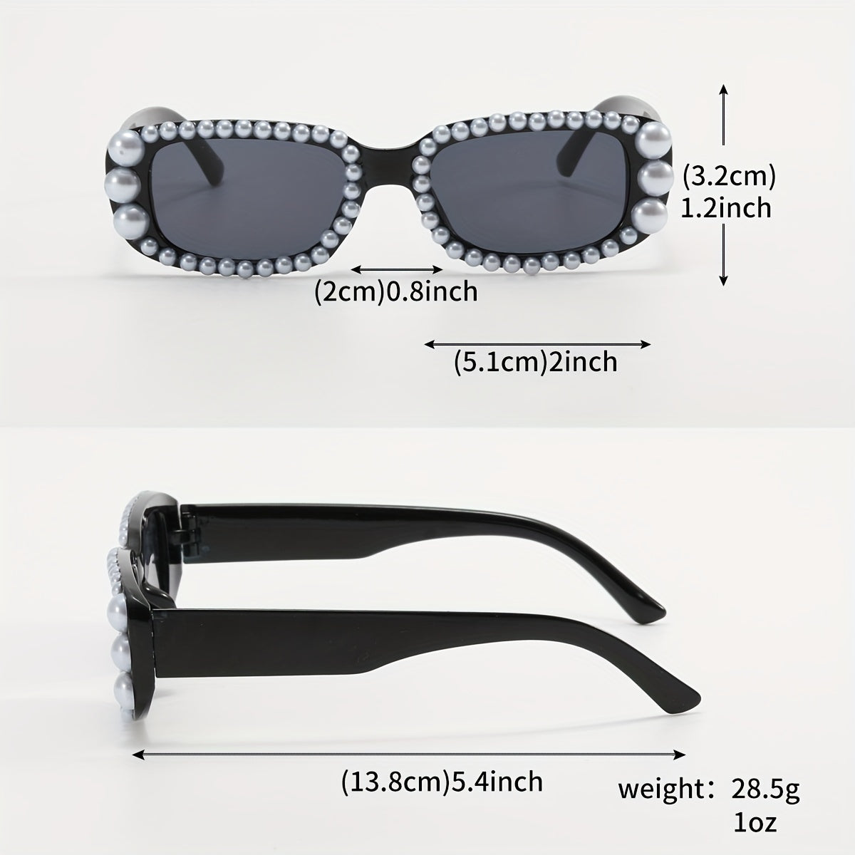 Y2K Faux Pearl Rectangle Sunglasses Women UV400