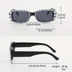 Y2K Faux Pearl Rectangle Sunglasses Women UV400