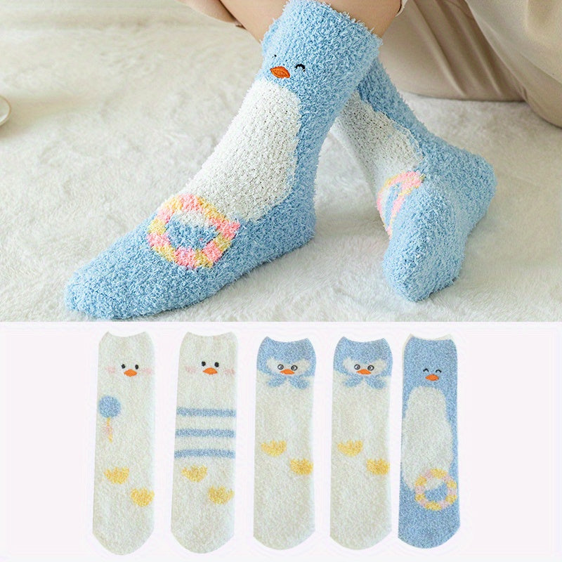 5 Pairs Cartoon Print Socks Warm & Comfy Women's Stockings