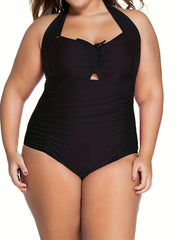  Lace Ruched Halter One Piece Bathing Suit