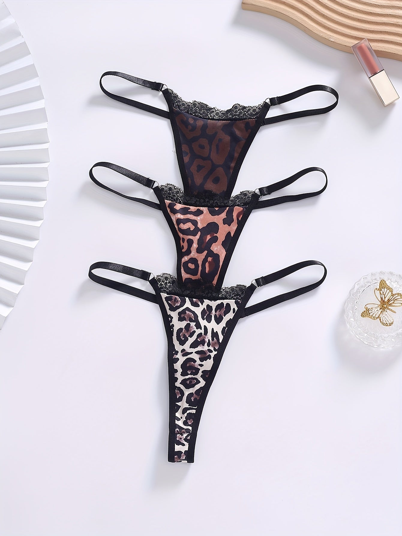 3 Pack Plus Size Sexy Thongs Set Women's Plus Leopard Print Lace G strings