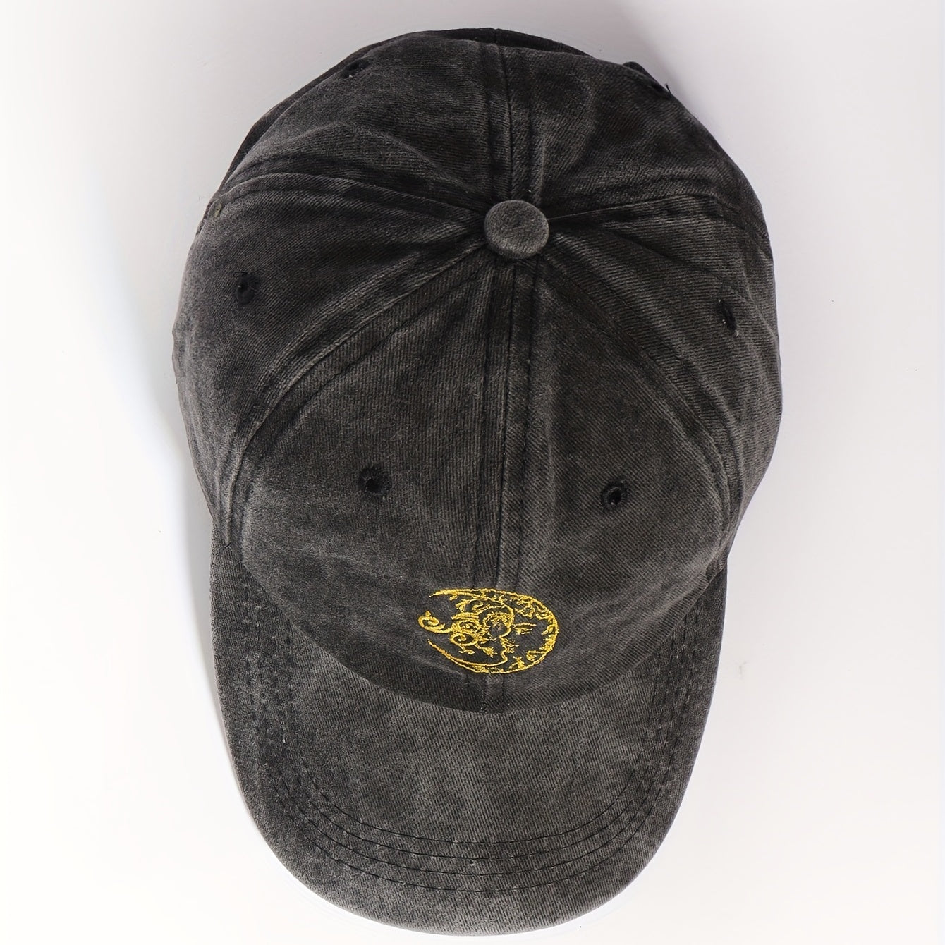 Vintage Moon Embroidery Baseball Cap Unisex Washed Gray Dad Hat