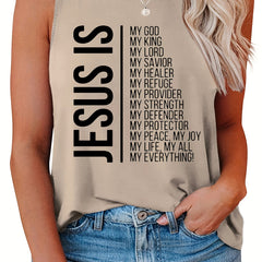  Women's Round Neck Letter Print Tank Top