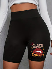 Queen Print Biker Shorts High Waist Women's Leggings