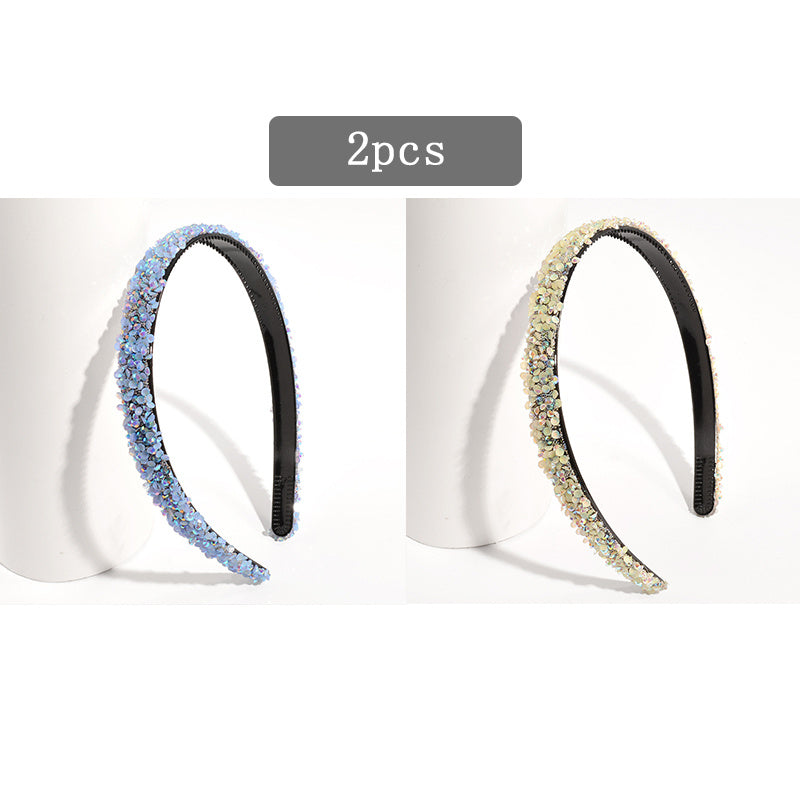 Vintage Thin Hairband Rhinestone Solid Sequin Headband