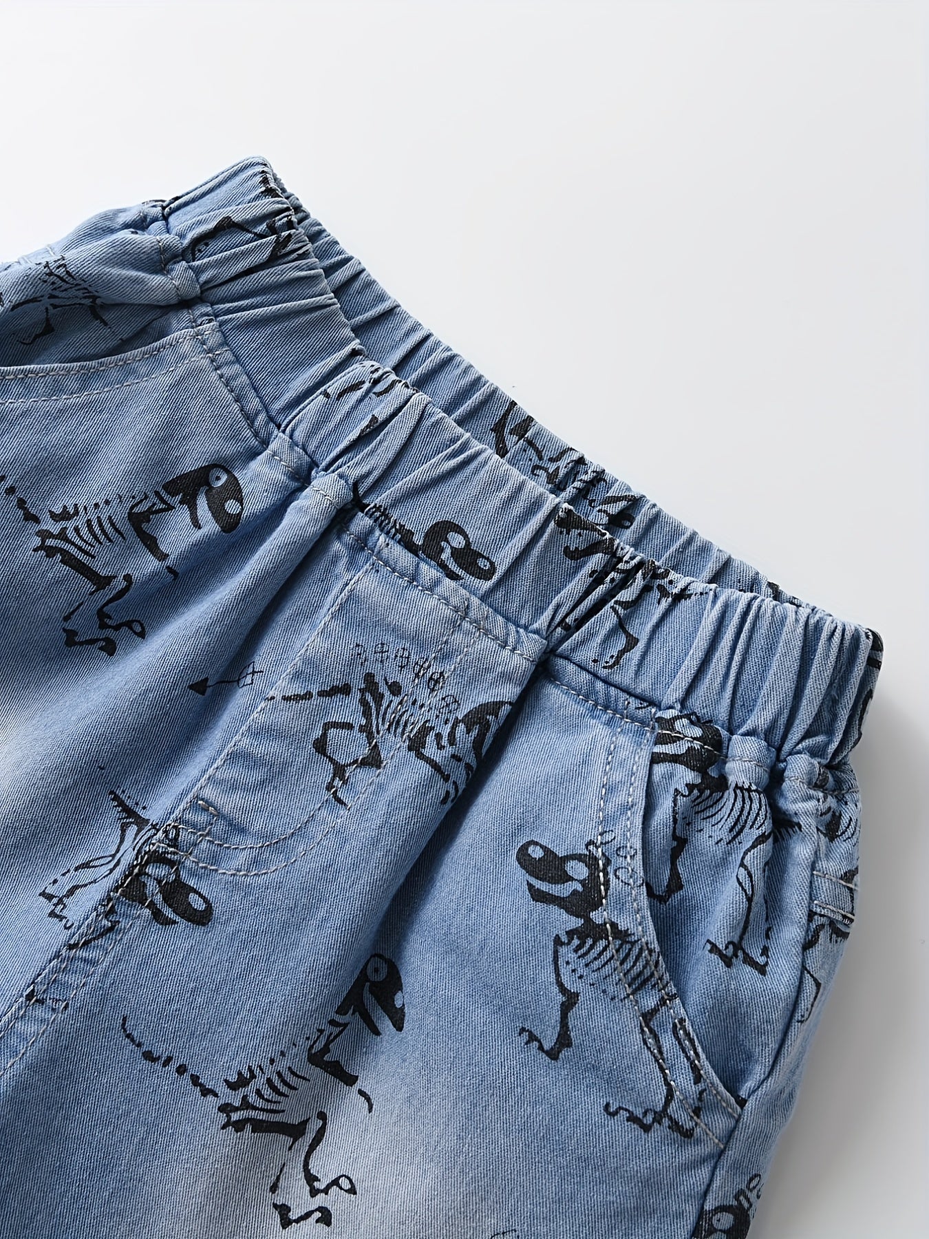 Skeleton Dinosaur Print Boys Denim Shorts