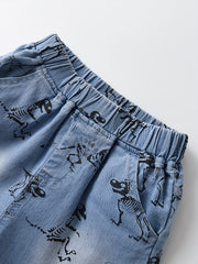 Skeleton Dinosaur Print Boys Denim Shorts
