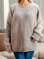  Casual Sweater Women's Plus Solid Long Sleeve Round Neck