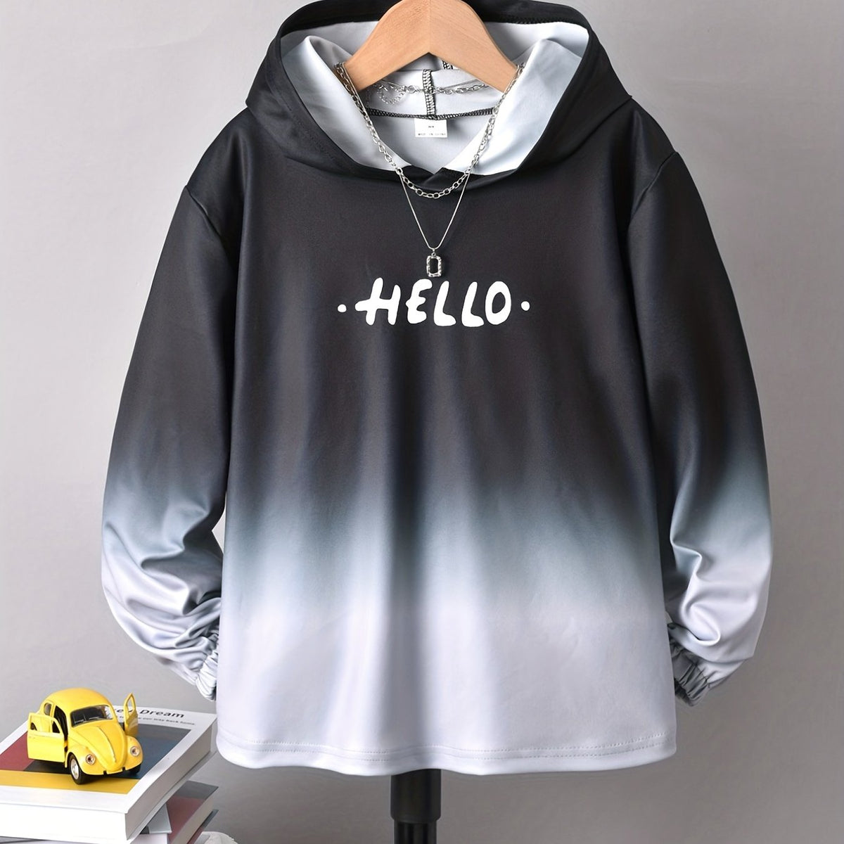 Gradient Pattern Kid's Hoodie HELLO Print Long Sleeve Top