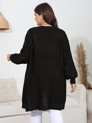  Solid Long Sleeve Knit Cardigan Women's Plus Casual Slight Stretch
