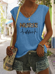 Nurse Life Print Tank Top V Neck Casual Top