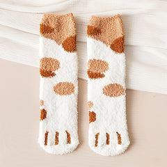 4 Pairs Cat Claw Print Socks Comfy & Fuzzy Warm Socks Women's Stockings