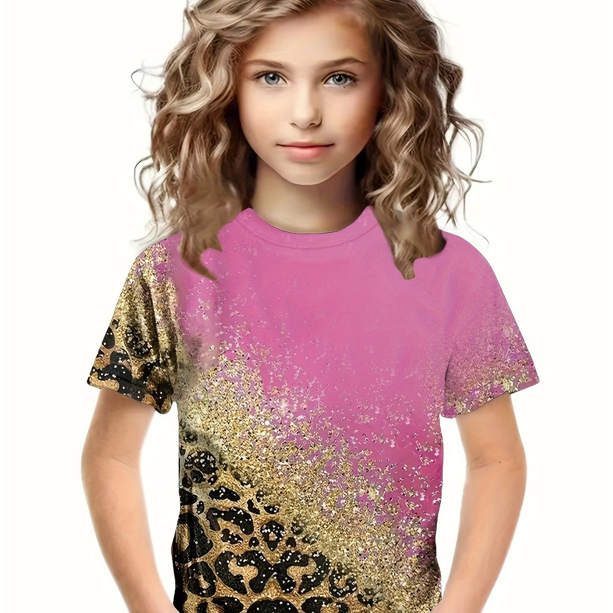 Leopard Print Short Sleeve T-shirt for Girls - Summer Gift
