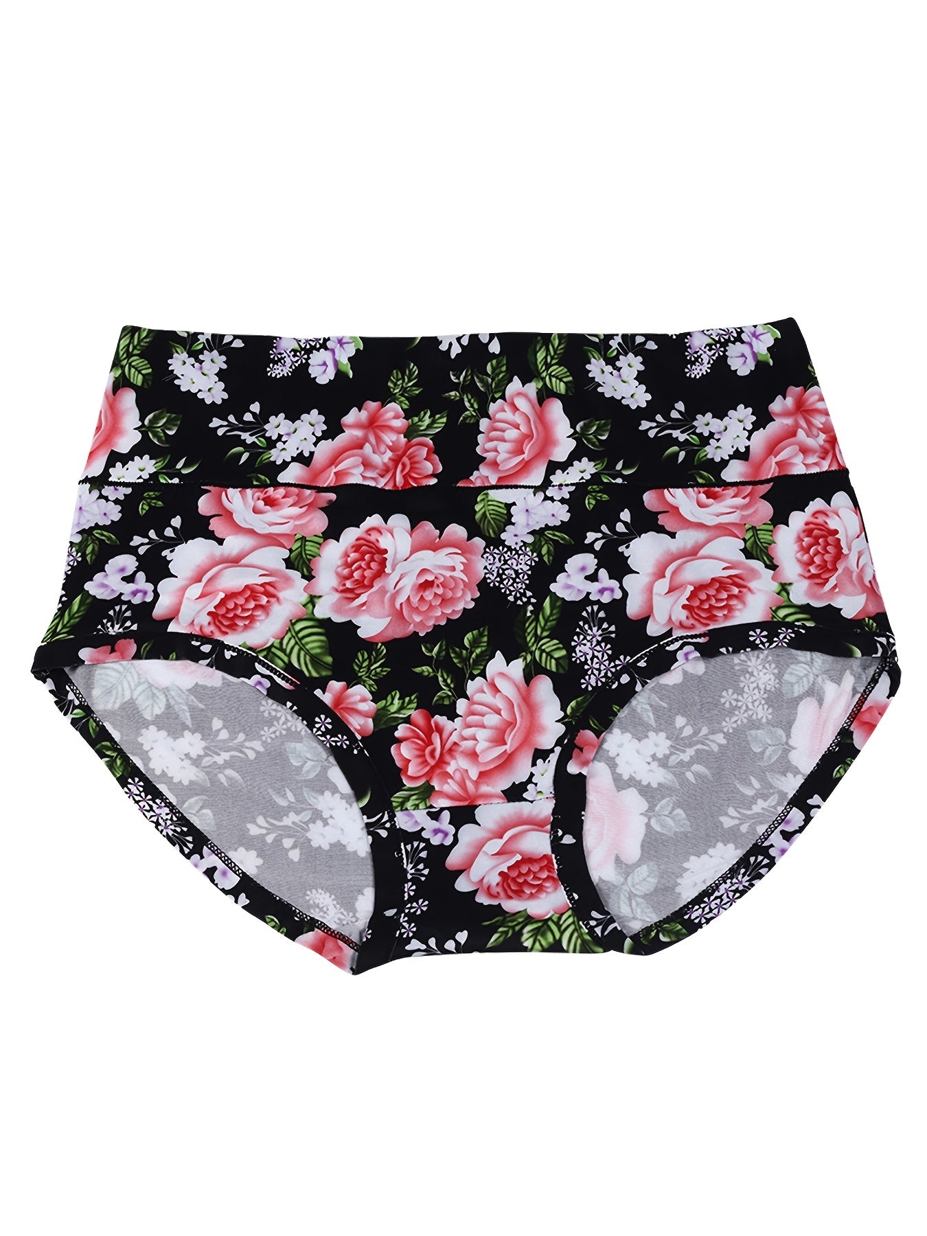 Floral Print Briefs Panties Comfy & Breathable Mid Rise Stretchy Panties